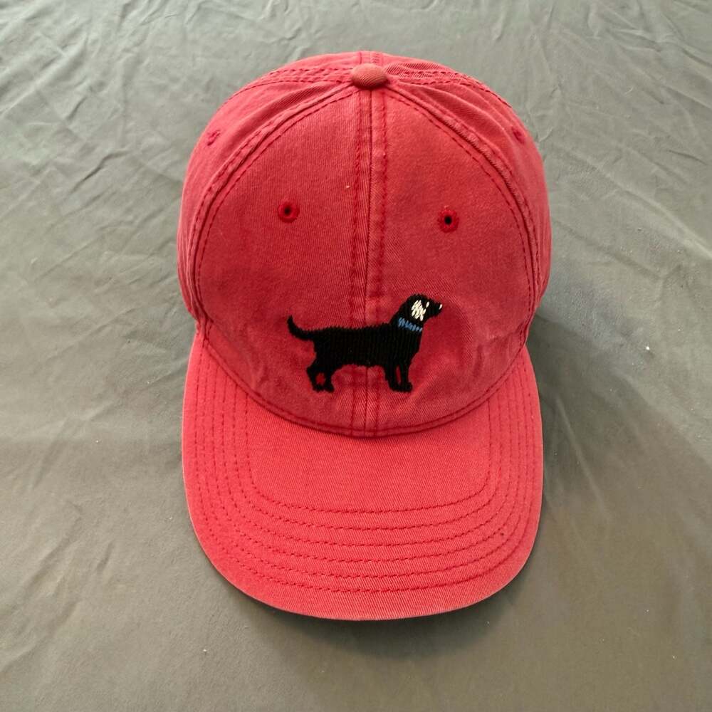 Harding Lane Black Labrador Dog Needlepoint Adjustable Cotton Hat Red Cap